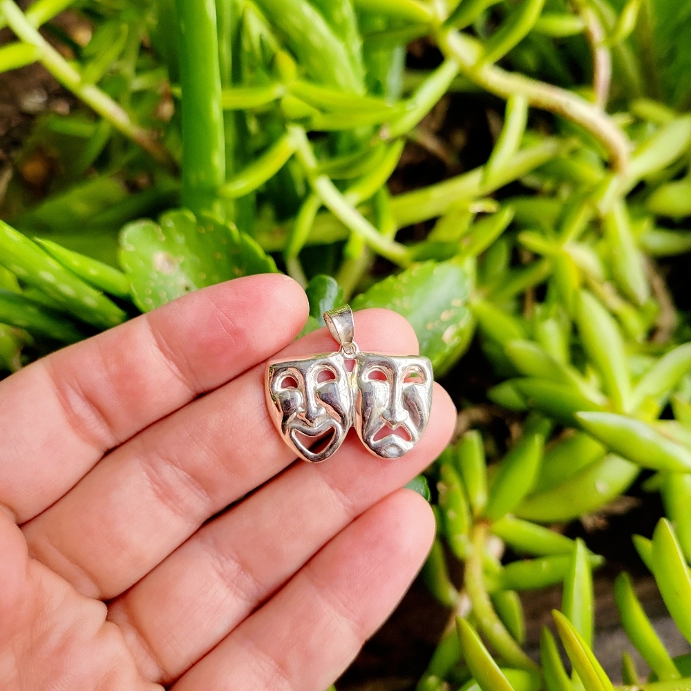 New Solid 925 Sterling Silver Comedy Tragedy Pend… - image 3